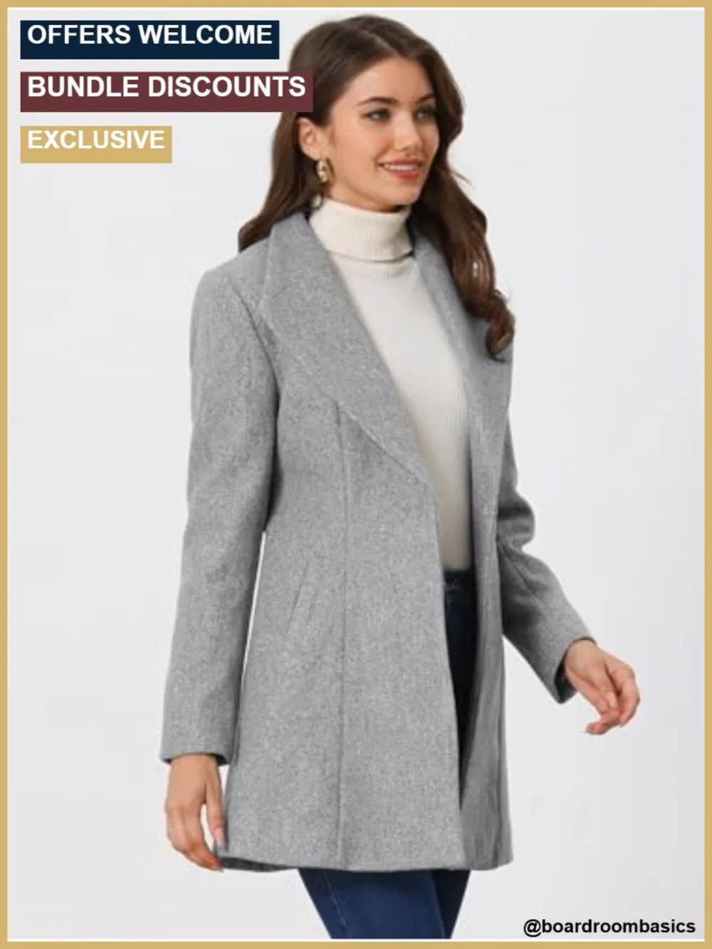 Women's Notch Lapel Peacoat Long Sleeve Button Front Fully Lined Winter Work